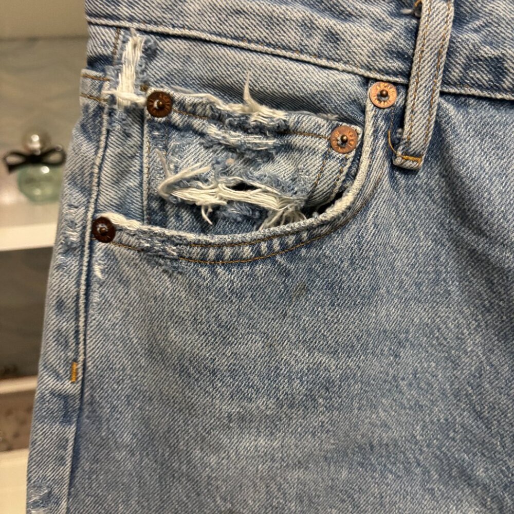 AGOLDE (Los Angelos) Straight Jeans in Light Wash Size 24 Distressed - Picture 6 of 14